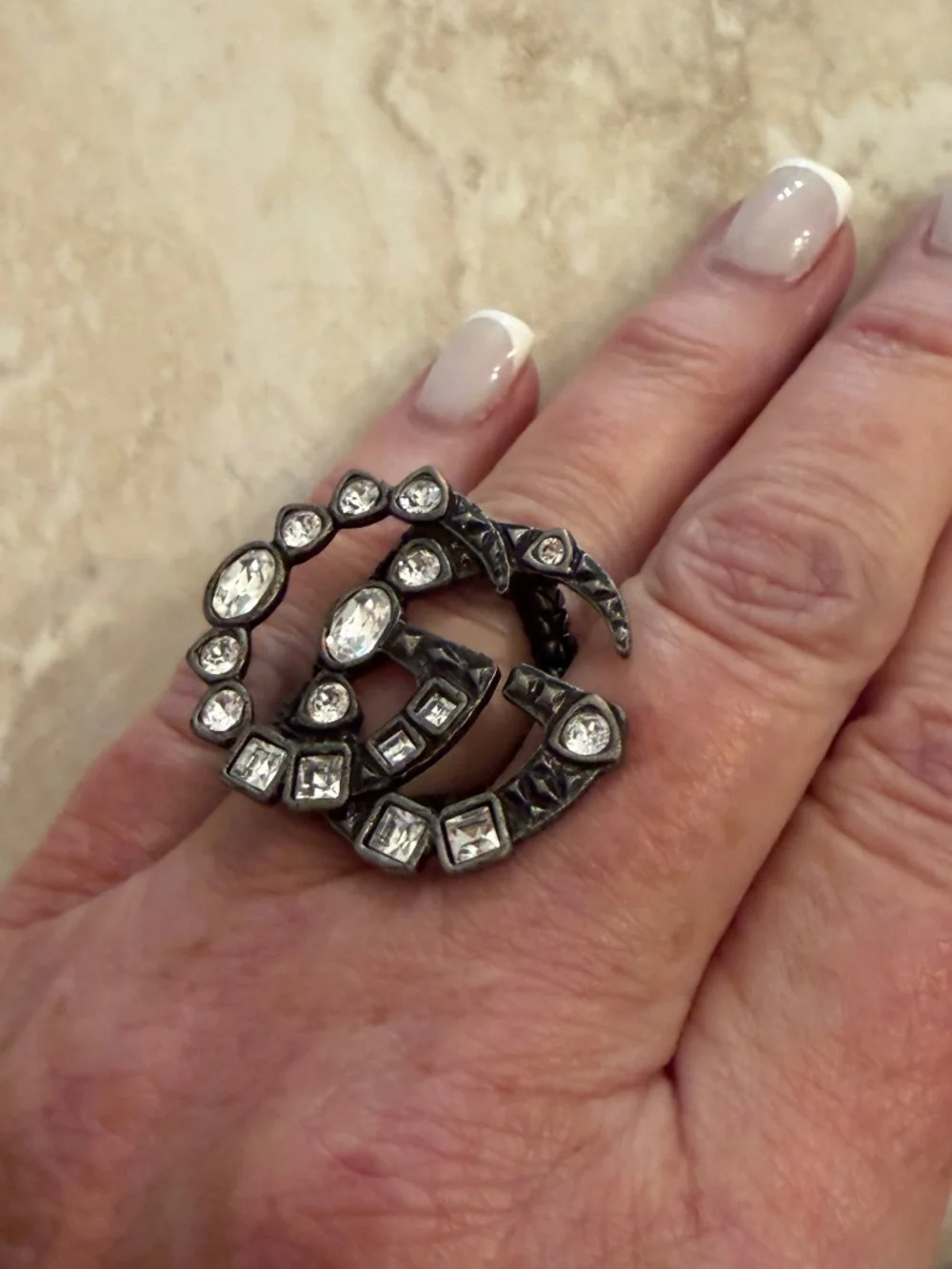 Gucci Crystal Double G Ring